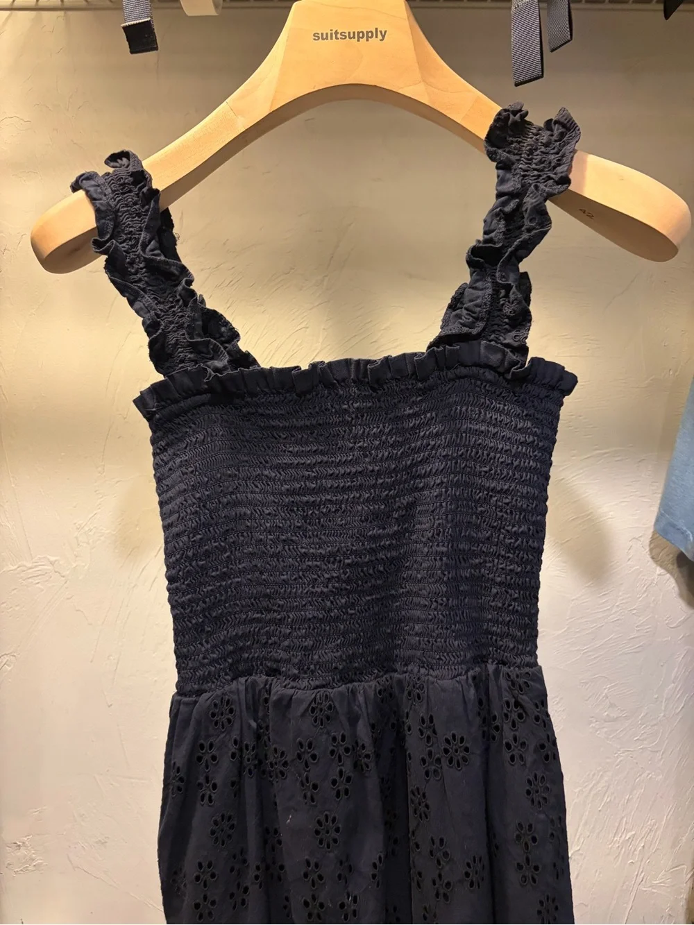 Quince Smocked Sleeveless Navy Midi Dress
